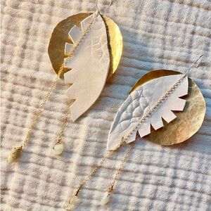 Gold and Cream Leaf Drop Earrings - Women Jewelry